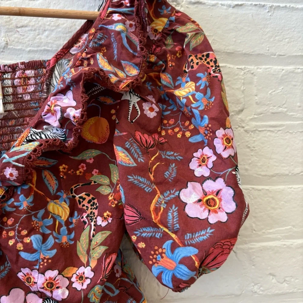 Anthropologie || Maeve Ruffled Tie-Front Blouse Zebras Floral Small‎ - Picture 3 of 8